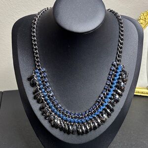 N.C. Gunmetal Silver and Blue Statement Collar Necklace